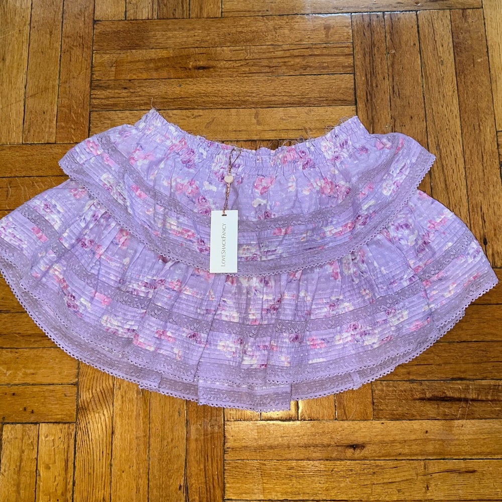 LoveShackFancy Lilac and Pink Ruffle Skirt